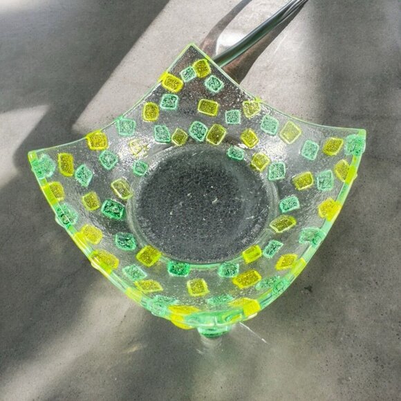 Square Fused Art Glass Dish Plate Whimsical Decor Textured Dish Hand Crafted Vtg - Picture 2 of 15